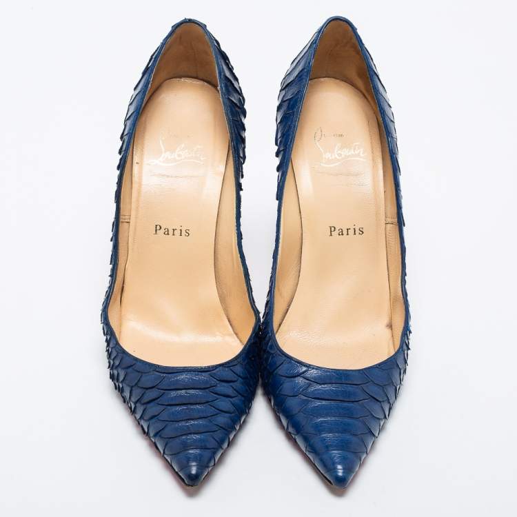 Pre Owned Christian Louboutin Blue Python Leather So Kate Pumps Size 38.5