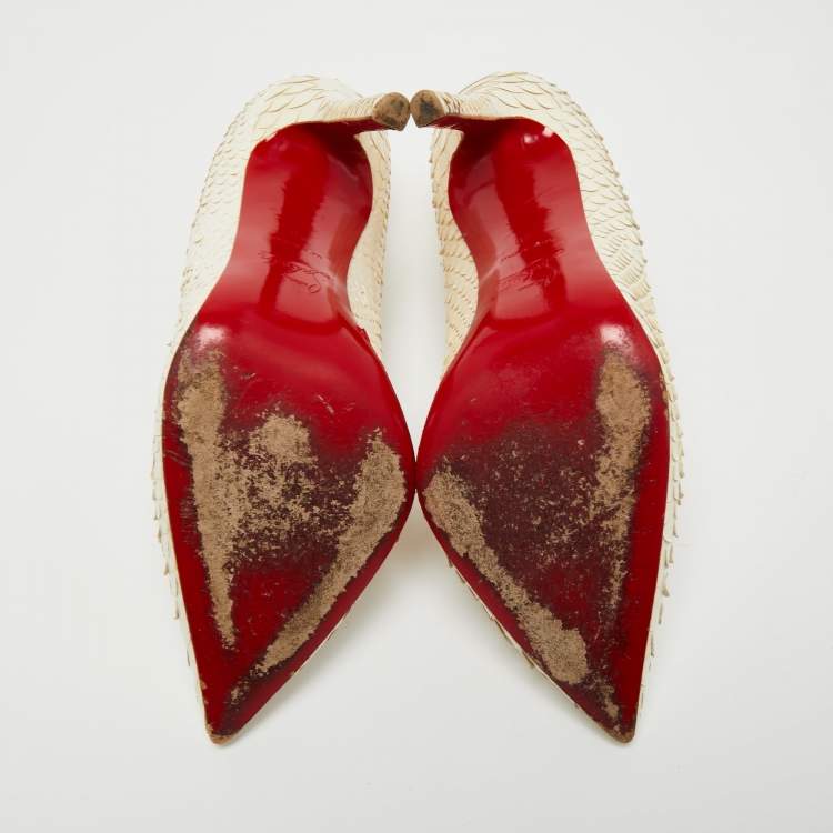 Pre Owned Christian Louboutin White Python Leather So Kate Pointed Toe Pumps Size 40