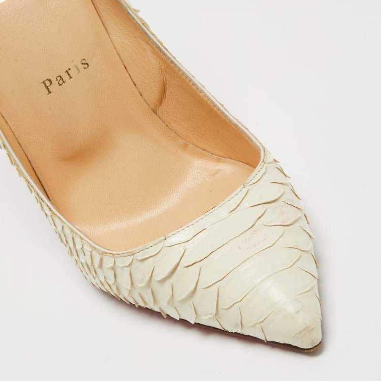 Pre Owned Christian Louboutin White Python Leather So Kate Pointed Toe Pumps Size 40