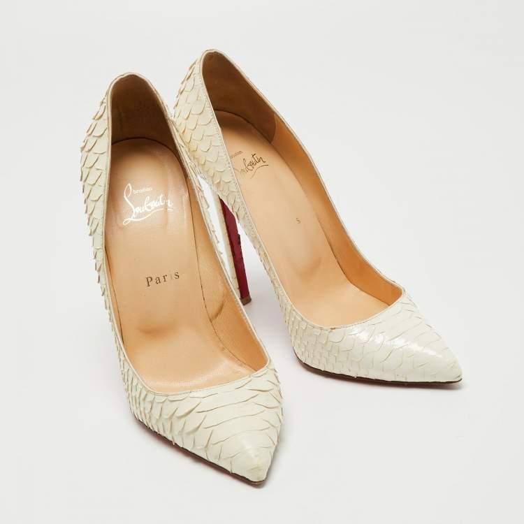 Pre Owned Christian Louboutin White Python Leather So Kate Pointed Toe Pumps Size 40