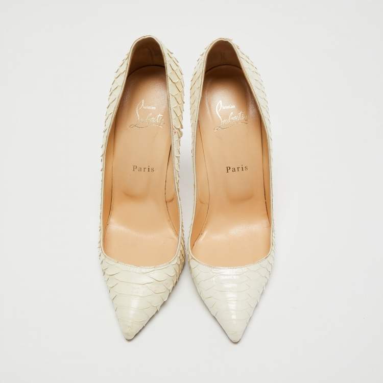Pre Owned Christian Louboutin White Python Leather So Kate Pointed Toe Pumps Size 40