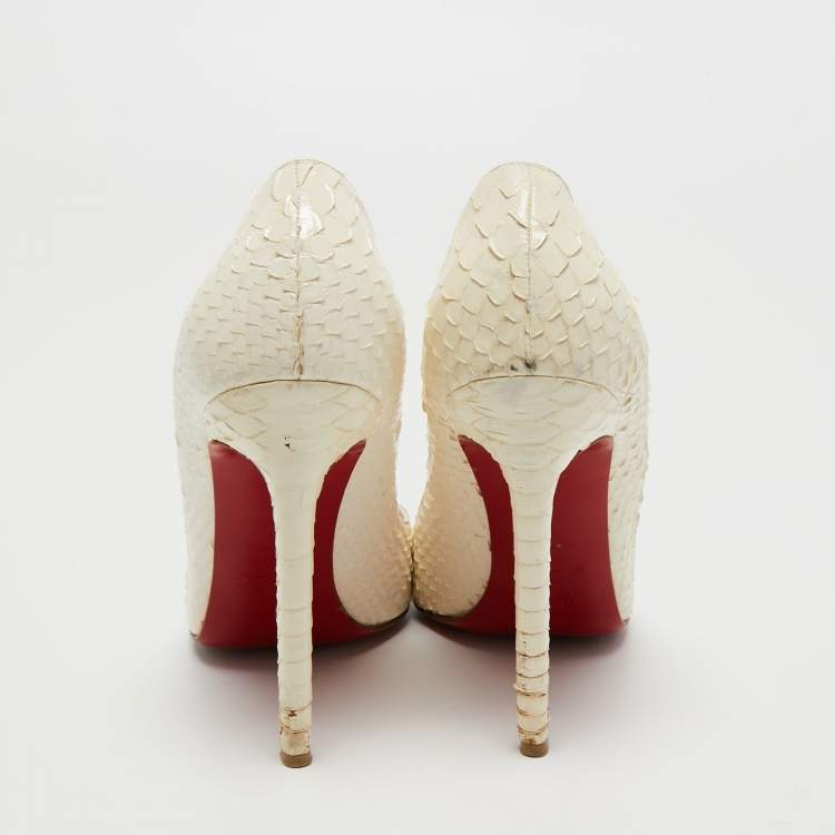Pre Owned Christian Louboutin White Python Leather So Kate Pointed Toe Pumps Size 40