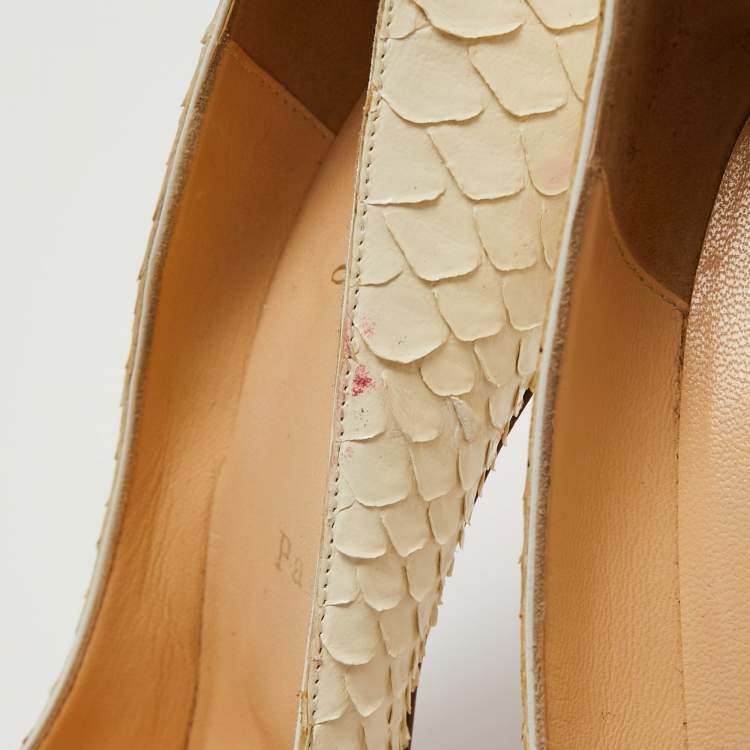 Pre Owned Christian Louboutin White Python Leather So Kate Pointed Toe Pumps Size 40