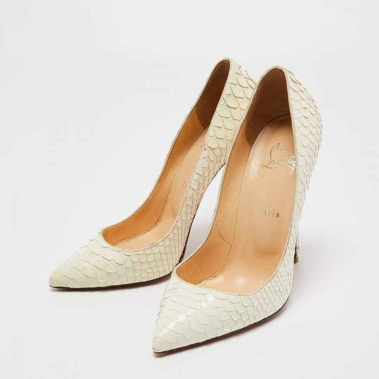 Pre Owned Christian Louboutin White Python Leather So Kate Pointed Toe Pumps Size 40