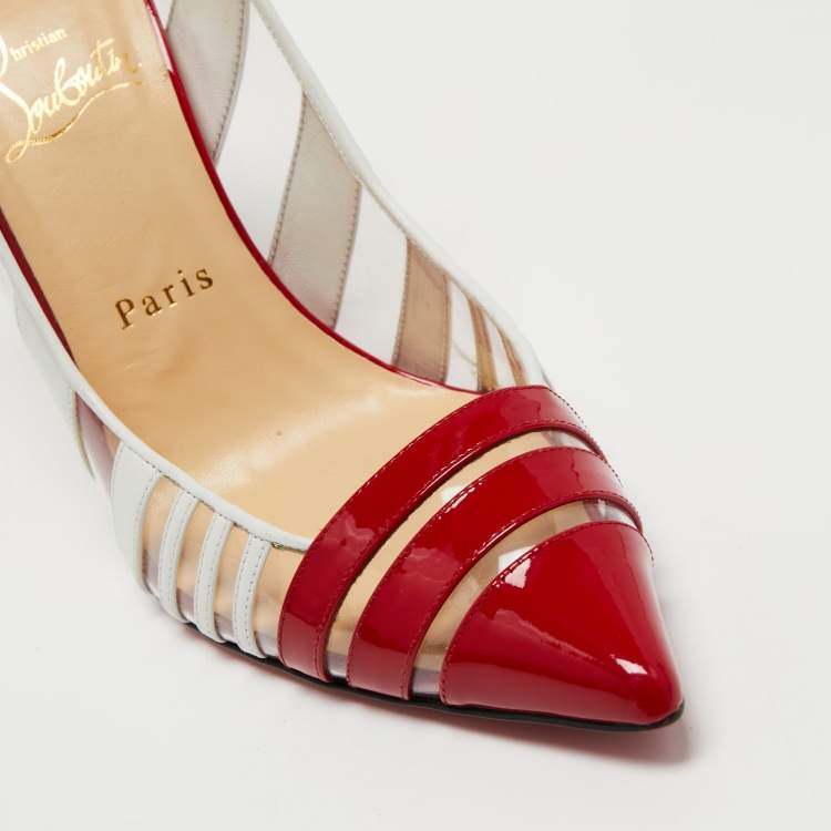 مملوكة مسبقًا Christian Louboutin Multicolor PVC and Patent Leather Bandy Stripe 100 Pumps Size 39.5