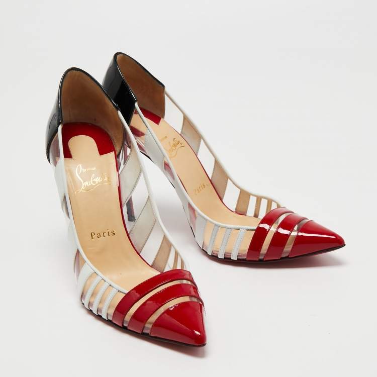 مملوكة مسبقًا Christian Louboutin Multicolor PVC and Patent Leather Bandy Stripe 100 Pumps Size 39.5