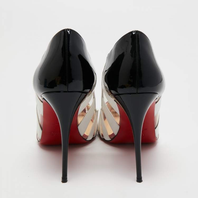 مملوكة مسبقًا Christian Louboutin Multicolor PVC and Patent Leather Bandy Stripe 100 Pumps Size 39.5