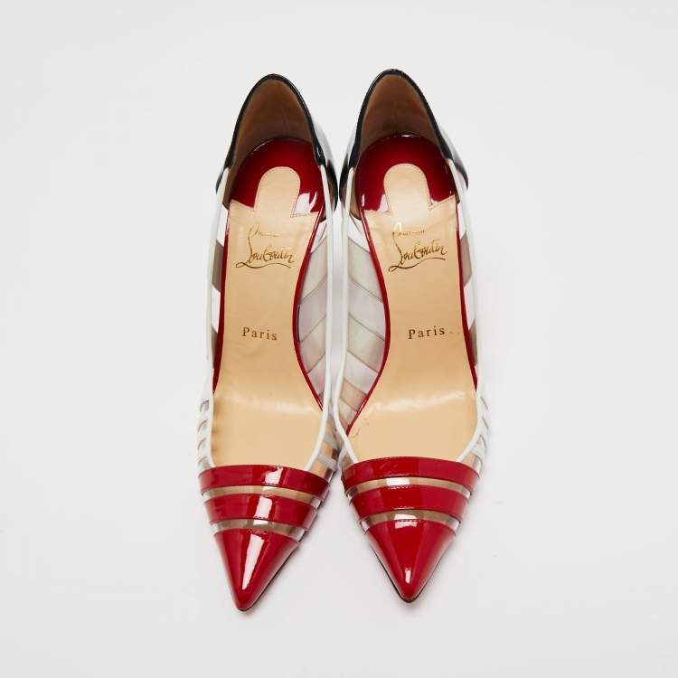 مملوكة مسبقًا Christian Louboutin Multicolor PVC and Patent Leather Bandy Stripe 100 Pumps Size 39.5