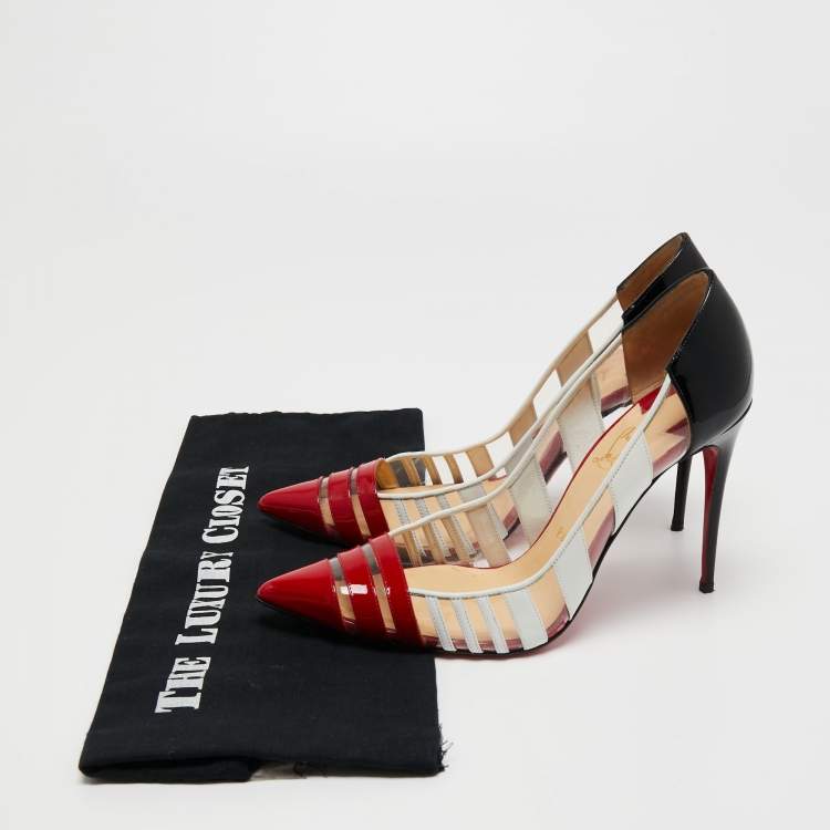 مملوكة مسبقًا Christian Louboutin Multicolor PVC and Patent Leather Bandy Stripe 100 Pumps Size 39.5