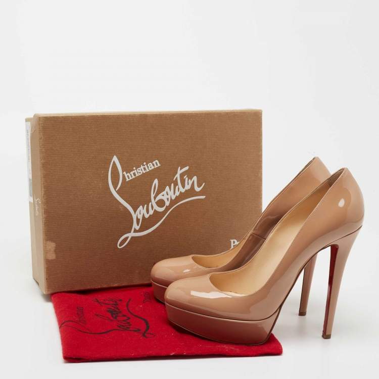 Pre Owned Christian Louboutin Beige Patent Leather Bianca Platform  Pumps Size 39