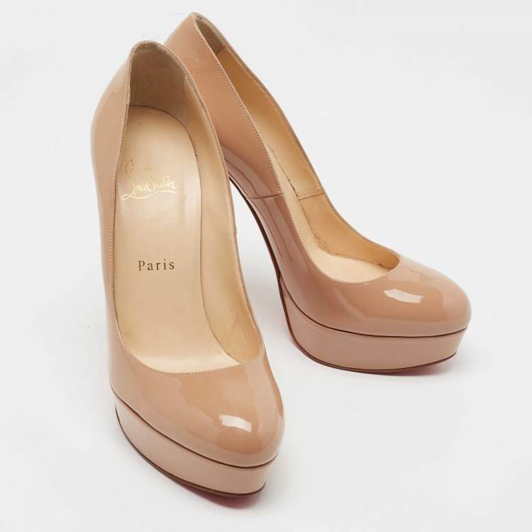 Pre Owned Christian Louboutin Beige Patent Leather Bianca Platform  Pumps Size 39