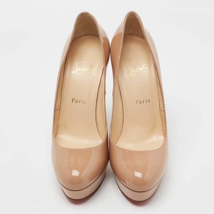 Pre Owned Christian Louboutin Beige Patent Leather Bianca Platform  Pumps Size 39