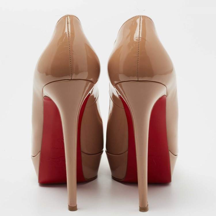 Pre Owned Christian Louboutin Beige Patent Leather Bianca Platform  Pumps Size 39