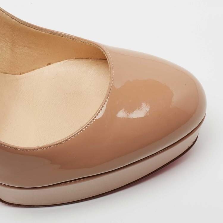 Pre Owned Christian Louboutin Beige Patent Leather Bianca Platform  Pumps Size 39