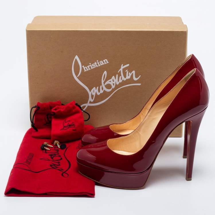 Pre Owned Christian Louboutin Burgundy Patent Leather Bianca Pumps Size 39