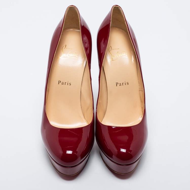 Pre Owned Christian Louboutin Burgundy Patent Leather Bianca Pumps Size 39