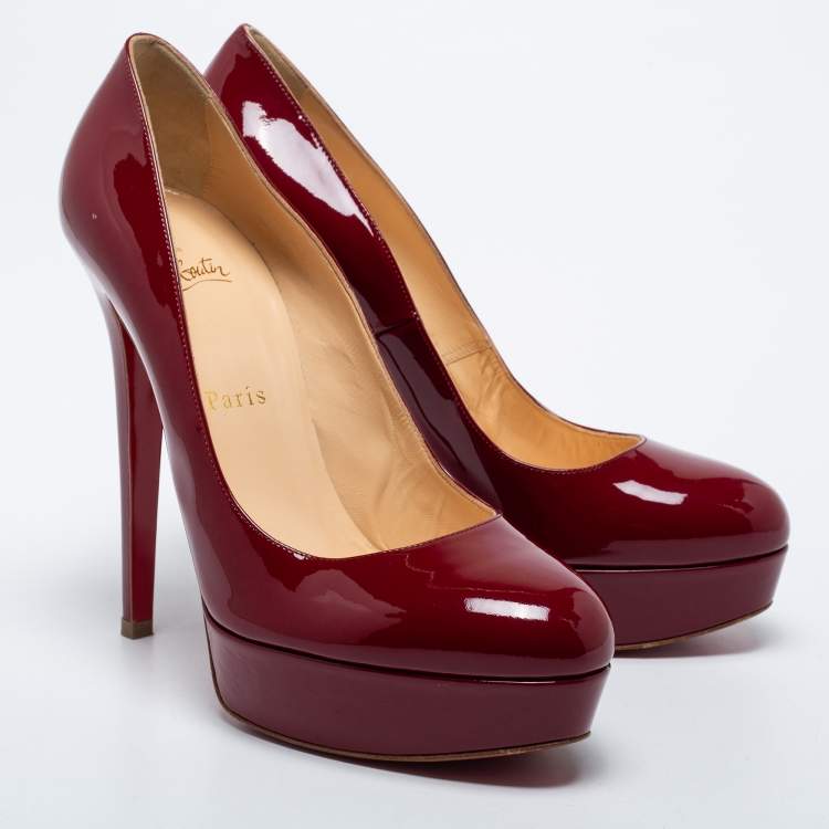 Pre Owned Christian Louboutin Burgundy Patent Leather Bianca Pumps Size 39