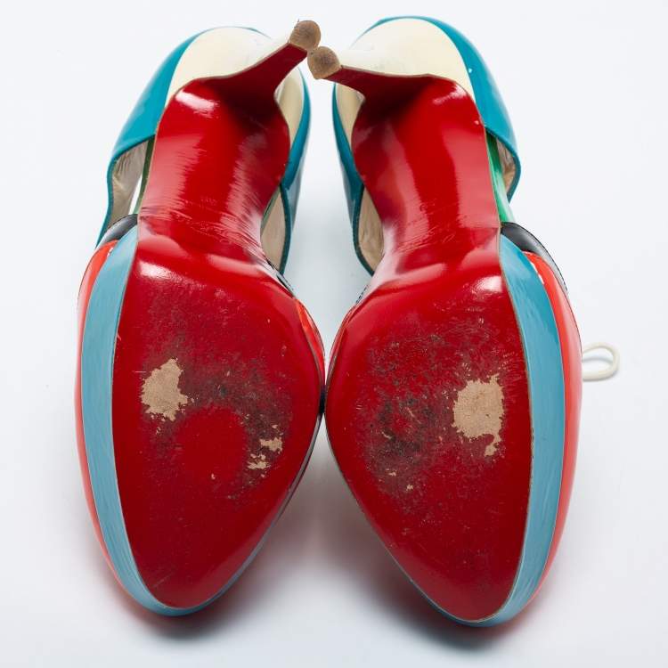 Pre Owned Christian Louboutin Multicolor Patent Leather Cut Out Ankle Length Booties Size 39