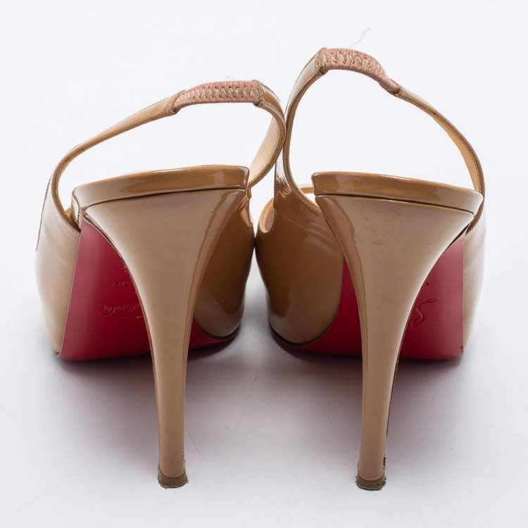 Pre Owned Christian Louboutin Beige Patent Leather New Prive Pumps Size 38.5