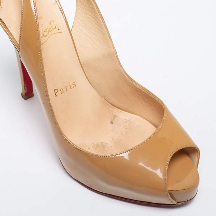 Pre Owned Christian Louboutin Beige Patent Leather New Prive Pumps Size 38.5