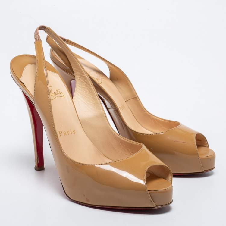 Pre Owned Christian Louboutin Beige Patent Leather New Prive Pumps Size 38.5