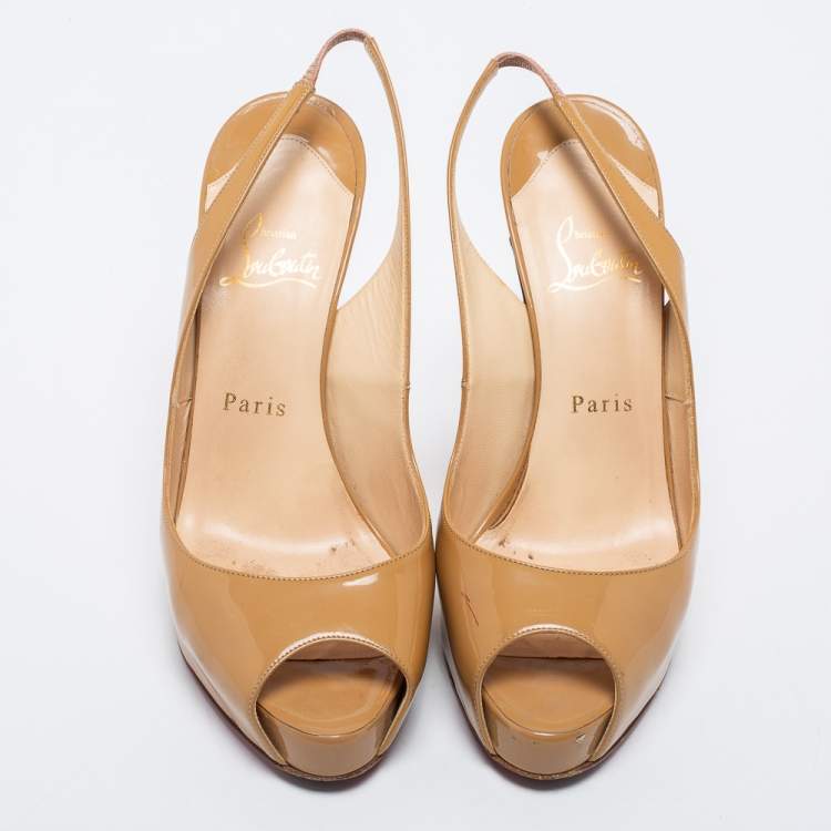 Pre Owned Christian Louboutin Beige Patent Leather New Prive Pumps Size 38.5