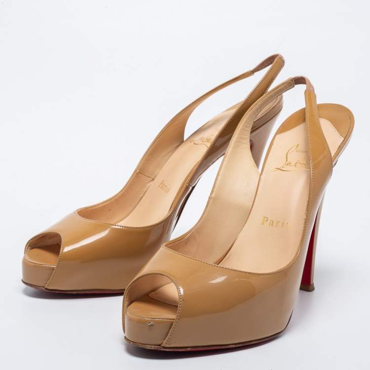 Pre Owned Christian Louboutin Beige Patent Leather New Prive Pumps Size 38.5