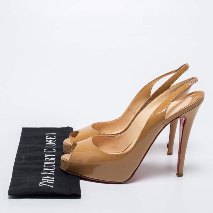 Pre Owned Christian Louboutin Beige Patent Leather New Prive Pumps Size 38.5