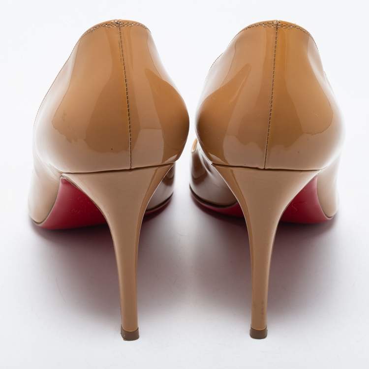 Pre Owned Christian Louboutin Beige Patent Leather Pigalle Pumps Size 41