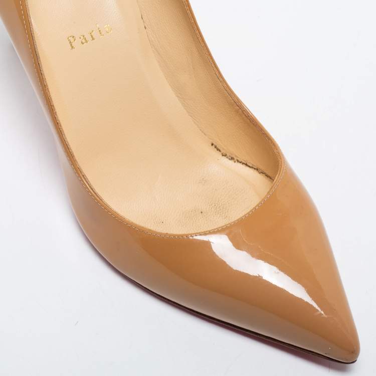 Pre Owned Christian Louboutin Beige Patent Leather Pigalle Pumps Size 41