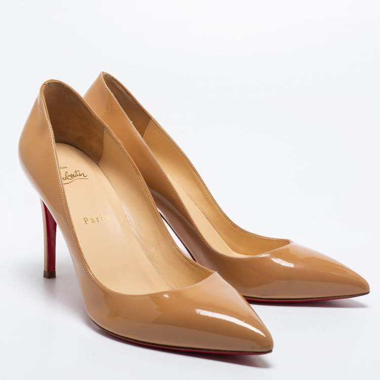 Pre Owned Christian Louboutin Beige Patent Leather Pigalle Pumps Size 41