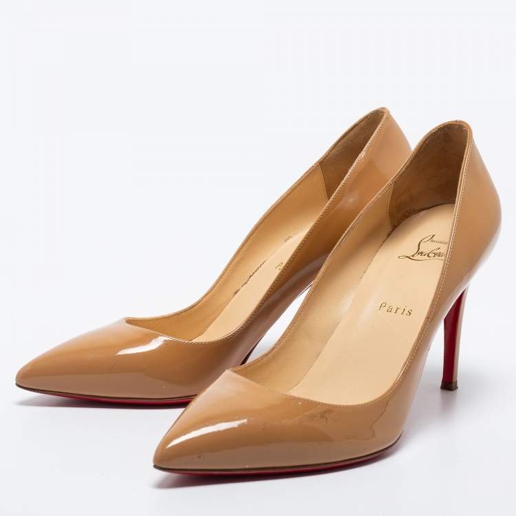 Pre Owned Christian Louboutin Beige Patent Leather Pigalle Pumps Size 41