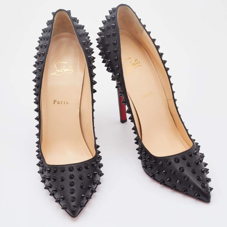 Pre Owned Christian Louboutin Black Leather Pigalle Spikes Pumps Size 42