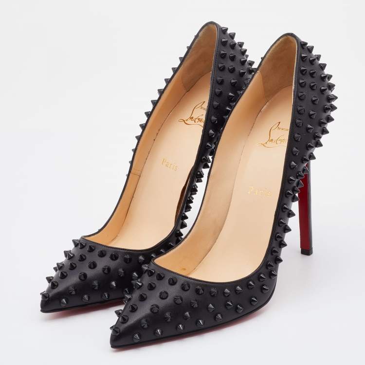 Pre Owned Christian Louboutin Black Leather Pigalle Spikes Pumps Size 42