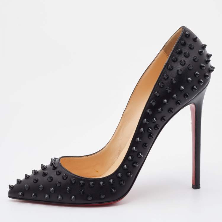 Pre Owned Christian Louboutin Black Leather Pigalle Spikes Pumps Size 42