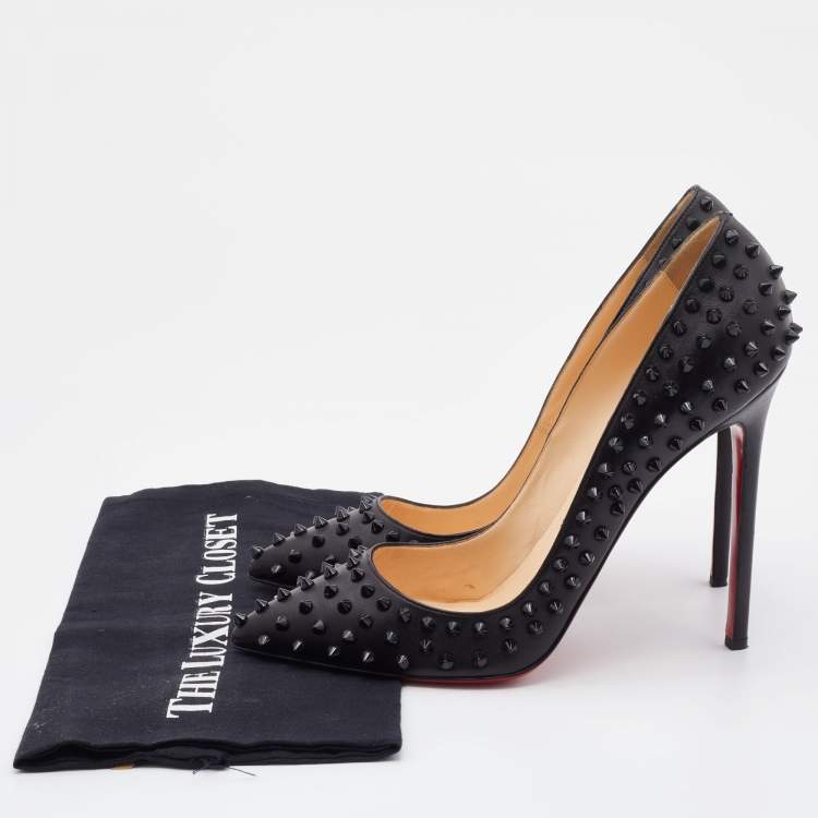 Pre Owned Christian Louboutin Black Leather Pigalle Spikes Pumps Size 42