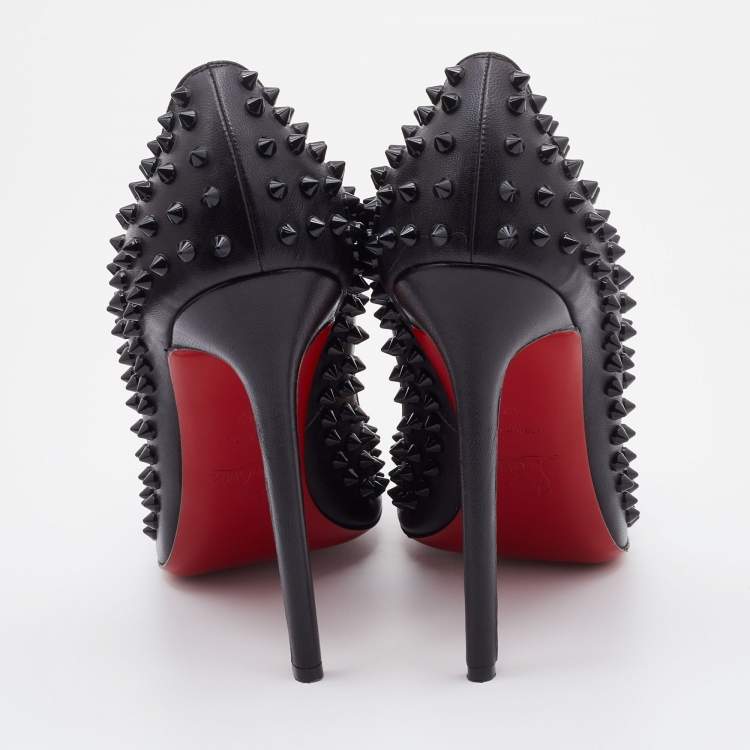 Pre Owned Christian Louboutin Black Leather Pigalle Spikes Pumps Size 42
