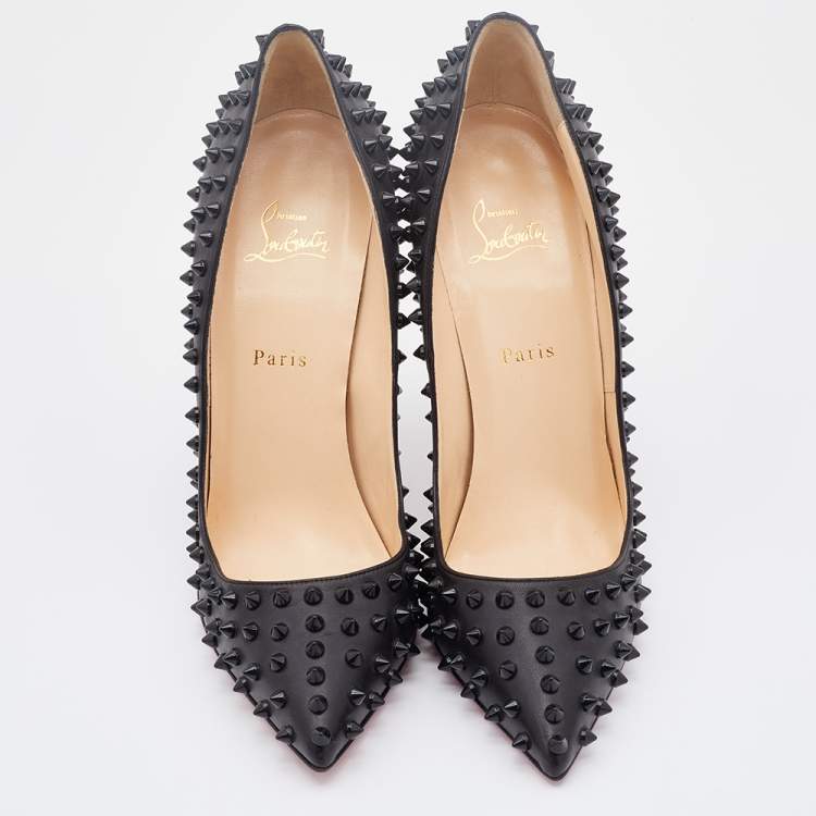 Pre Owned Christian Louboutin Black Leather Pigalle Spikes Pumps Size 42
