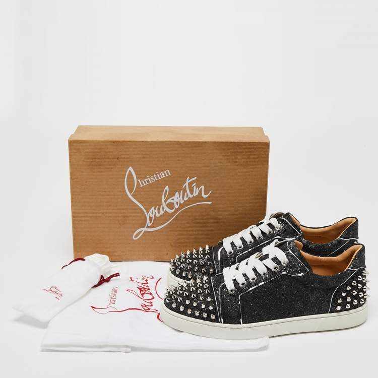 Pre Owned Christian Louboutin Black/Grey Lurex Fabric Vieira 2  Sneakers Size 39