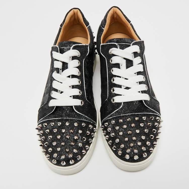 Pre Owned Christian Louboutin Black/Grey Lurex Fabric Vieira 2  Sneakers Size 39