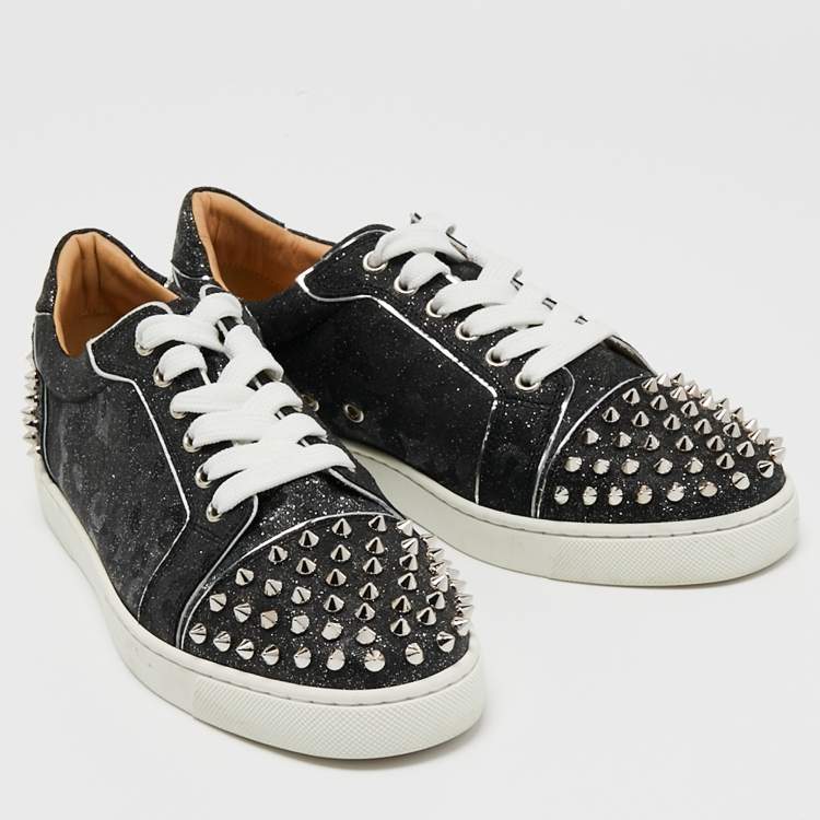 Pre Owned Christian Louboutin Black/Grey Lurex Fabric Vieira 2  Sneakers Size 39