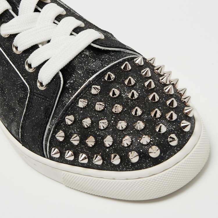 Pre Owned Christian Louboutin Black/Grey Lurex Fabric Vieira 2  Sneakers Size 39