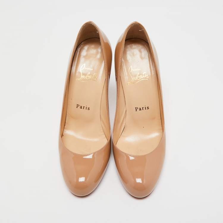 Pre Owned Christian Louboutin Beige Patent Leather Simple Pumps Size 36