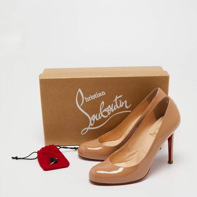 Pre Owned Christian Louboutin Beige Patent Leather Simple Pumps Size 36