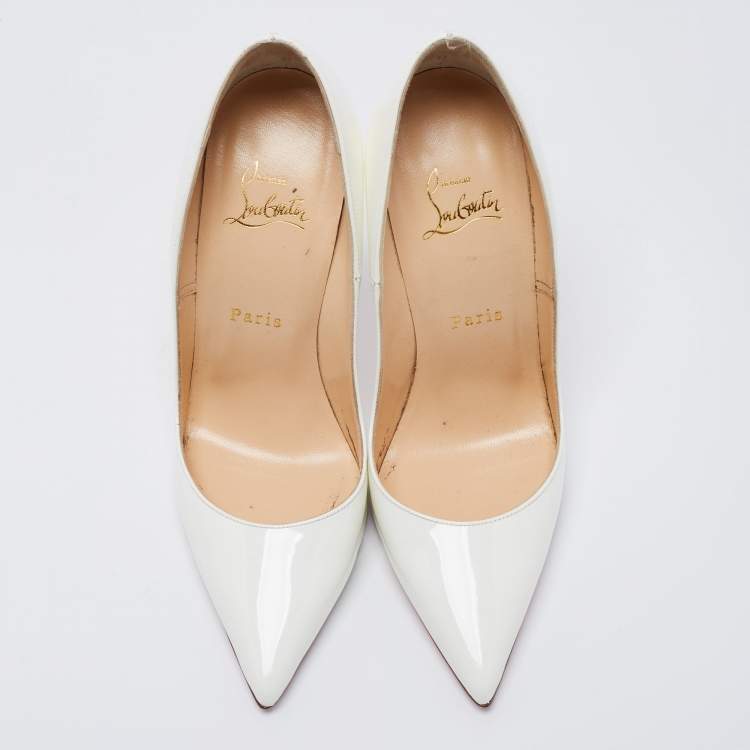 Pre Owned Christian Louboutin White Patent Leather Pigalle Pumps Size 38