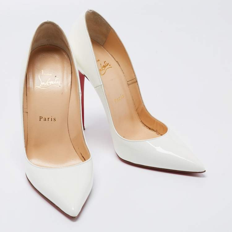 Pre Owned Christian Louboutin White Patent Leather Pigalle Pumps Size 38