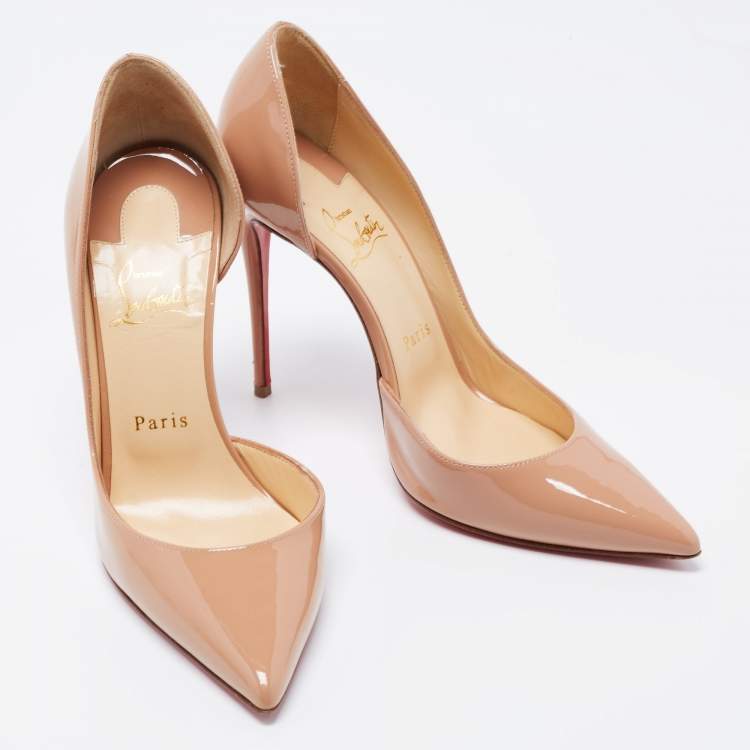 Pre Owned Christian Louboutin Beige Patent Leather Iriza Pumps Size 38