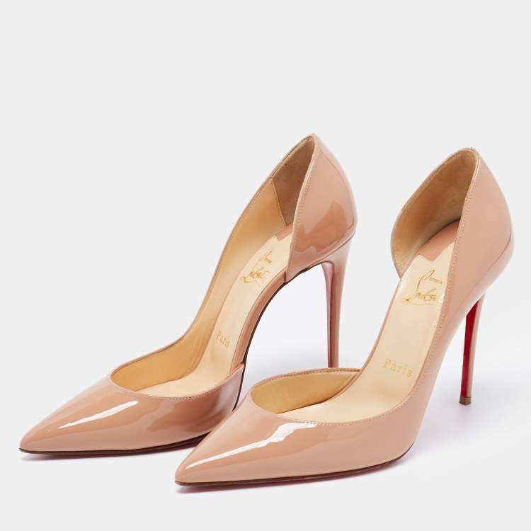 Pre Owned Christian Louboutin Beige Patent Leather Iriza Pumps Size 38