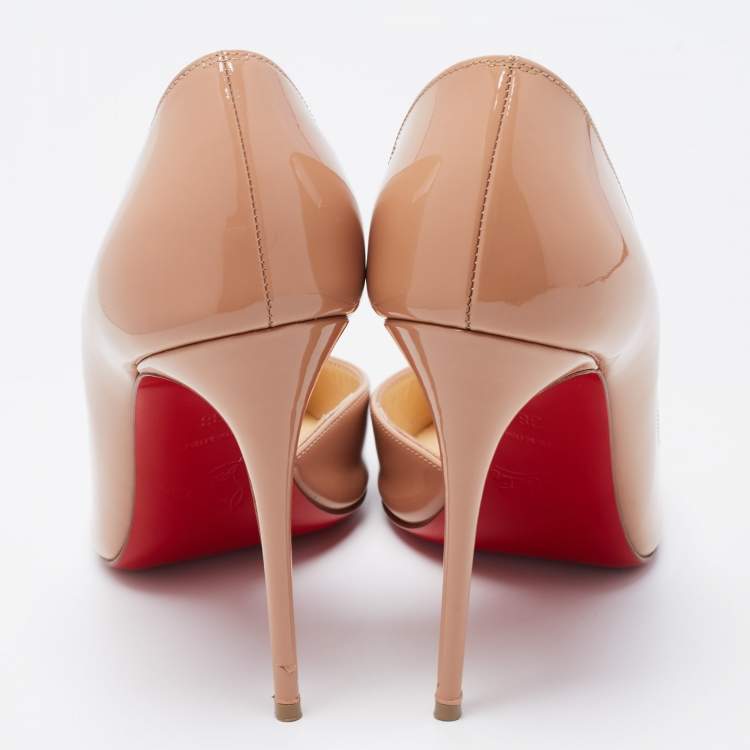 Pre Owned Christian Louboutin Beige Patent Leather Iriza Pumps Size 38
