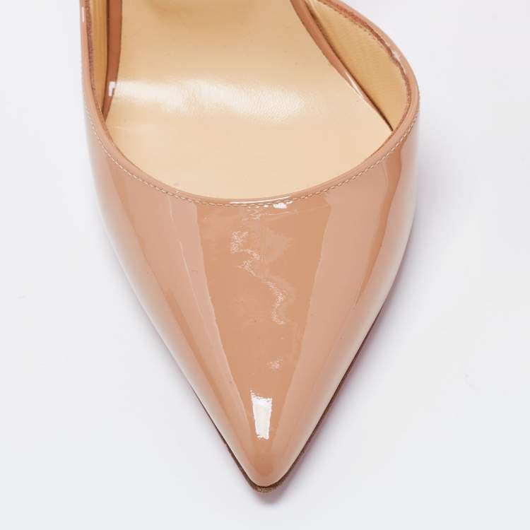 Pre Owned Christian Louboutin Beige Patent Leather Iriza Pumps Size 38